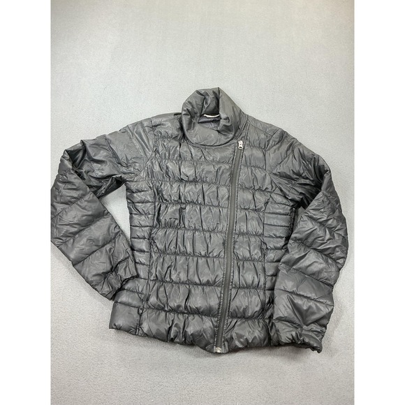 Source Unknown Jackets & Blazers - Athleta Downalicious Jacket Womens Small Black Nylon Asymmetrical Zip Packable